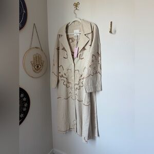 Avec Les Filles Beige Embroidered Trench Coat